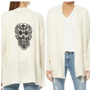 Skull Cashmere Hannah Chalk Cream Wool Cashmere Sugar Skull Open Cardigan